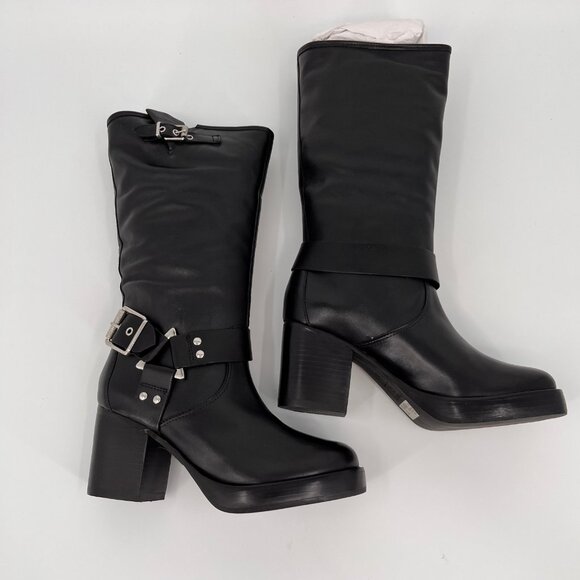 Schutz Kiara Block Heel Boots Size 8.5B Black Leather Square Toe Slip On - Picture 16 of 16